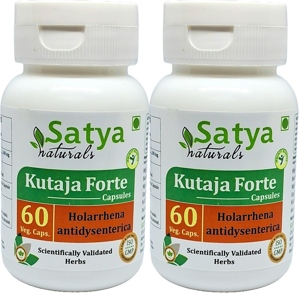 Kutaja Forte Capsules 500 mg. 60 Veg. Capsule Yep 124; Kutaja (Holarrhena Antidysenterica) Uddrag Kapsler til mænd og kvinder Mep 124; Ayurvedic Herbal Supplement / Remedies Yep 124; 10: 1 Forte (2 flasker med 60 Kapsler)