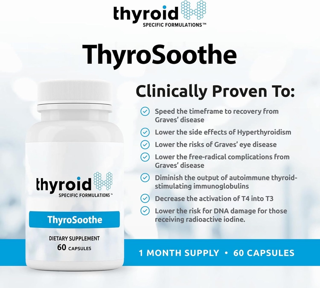 ThyroSoothe - Dr. Formulated Thyroid Support Supplement – Natural Formula for Hyperthyroidism & Graves’ Condition – Includes Selenium, Vitamin C, Lemon Balm for Overall Thyroid Health – 30 Day Supply