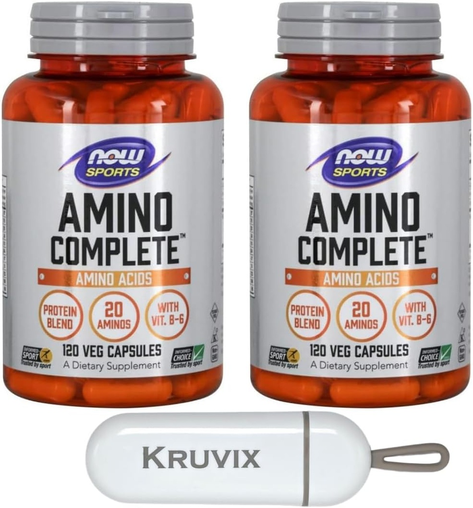 Now Foods Sports Nutrition, Amino Complete ™ Medical 124; Protein Blend med 21 Aminos og B- 6 Medical 124; 120 Veg kapsler - pakke med 2 med Pille Organizer