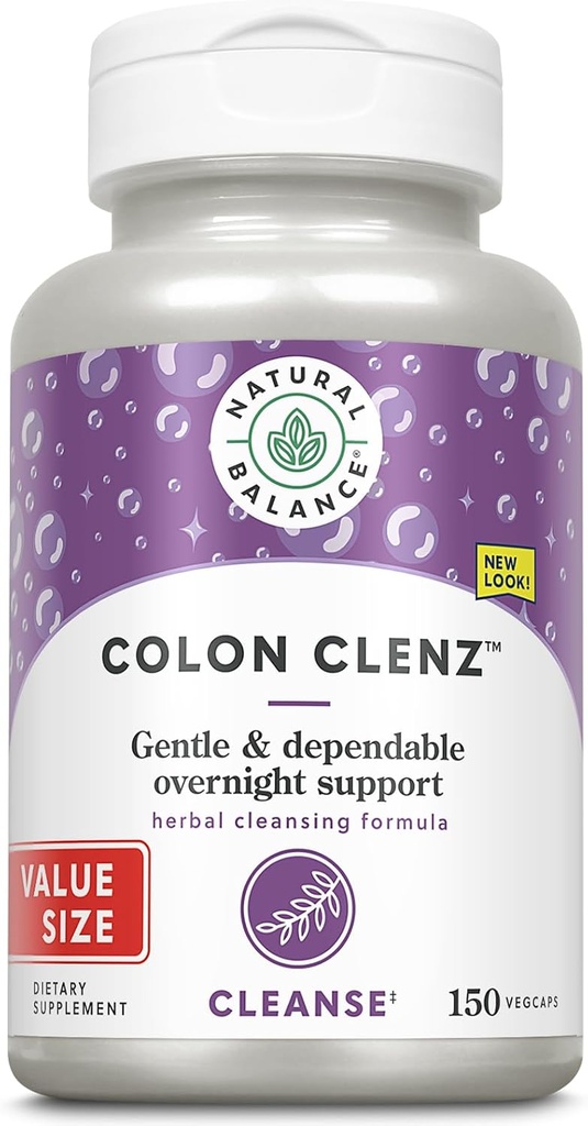Natural Balance Colon Clenz | Herbal Colon Cleanse & Detox Supplement | Gentle & Dependable Overnight Formula (150 CT)