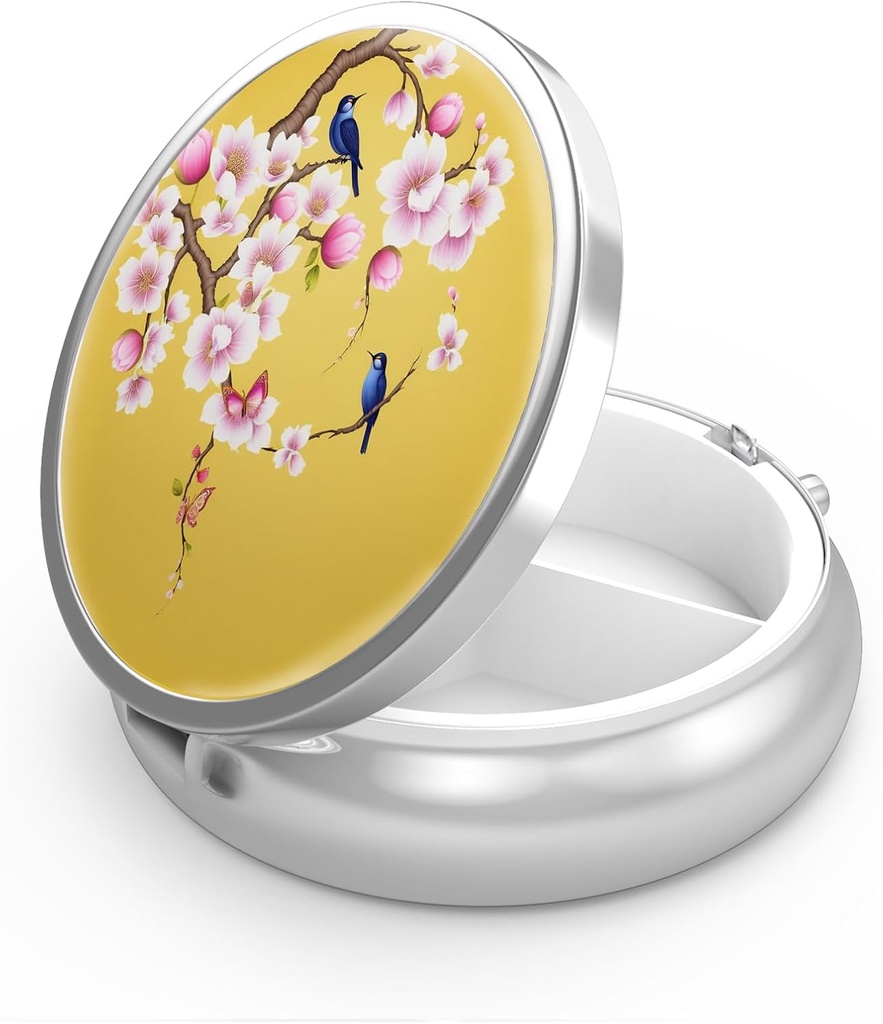 Pill Box 3 Compartment Small Pill Case,Portable for Pocket or Purse Pill Organizer Pill Container Holder to Hold Vitamins, Medication, Fish Oil and Supplements(Peach Blossom)