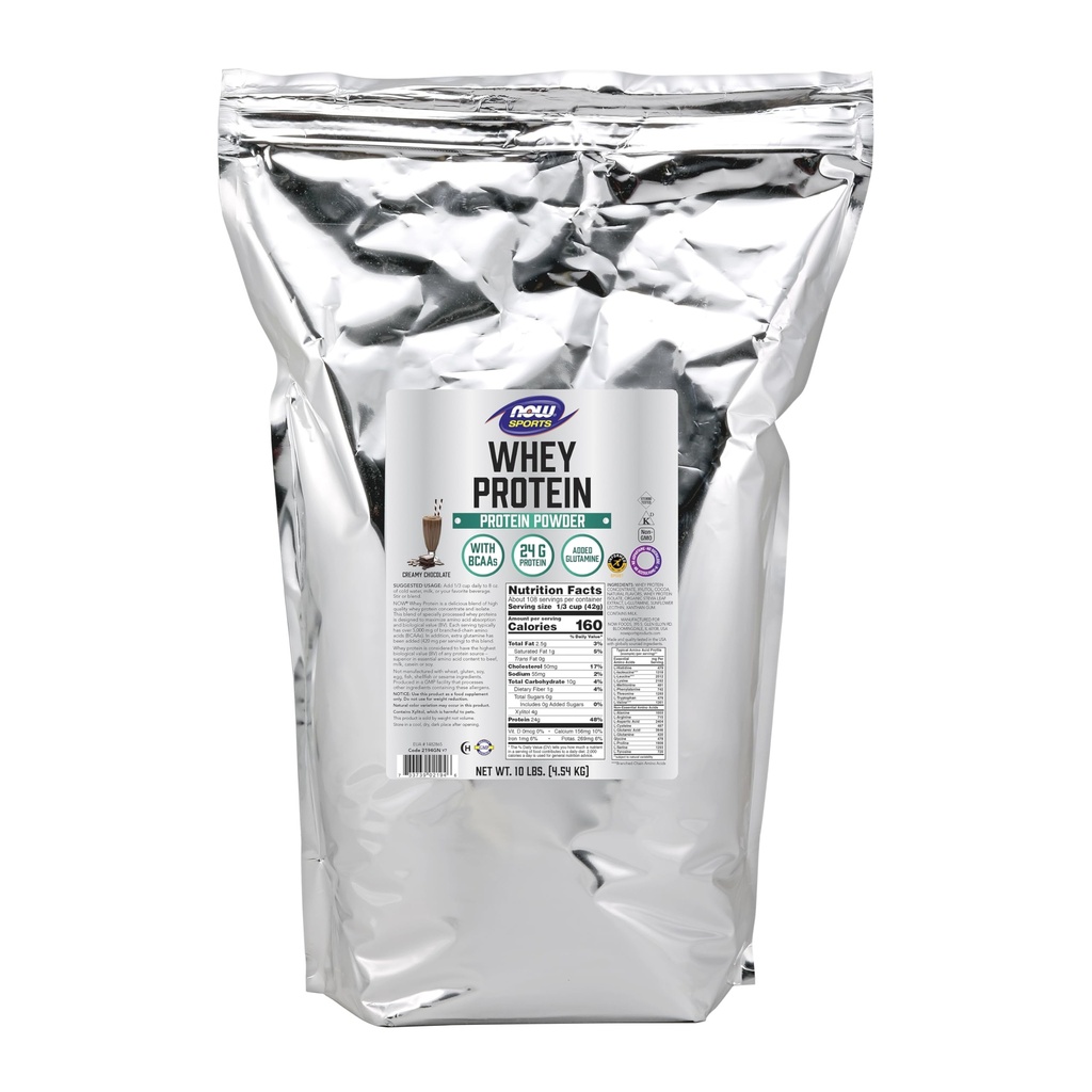 Now Foods Sport Nutrition, Whey Protein, 24 g med BCAA, cremet chokolade pulver, 10-pound