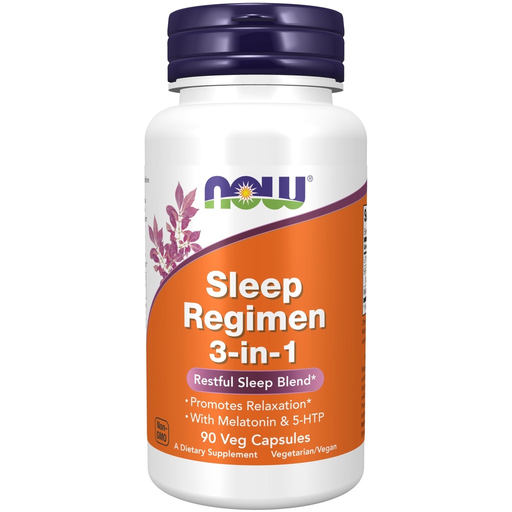Now Foods Supplements, Sleep Regimen 3- In-1, Med Melatonin, 5- HTP og L- Theanin, Resiful Sleep Blend *, 90 Veg kapsler