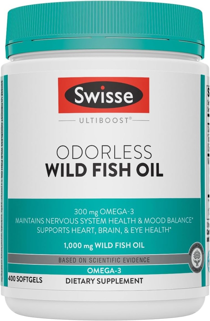 Swisse Wild Fish Oil Omega 3 Kosttilskud til kvinder og mænd 1000 mg Softgels ttesmå 124; EPA DHA Fish Oil Supplements 124; Odorless - Hjælper Support Brain, Eye and Heart Health