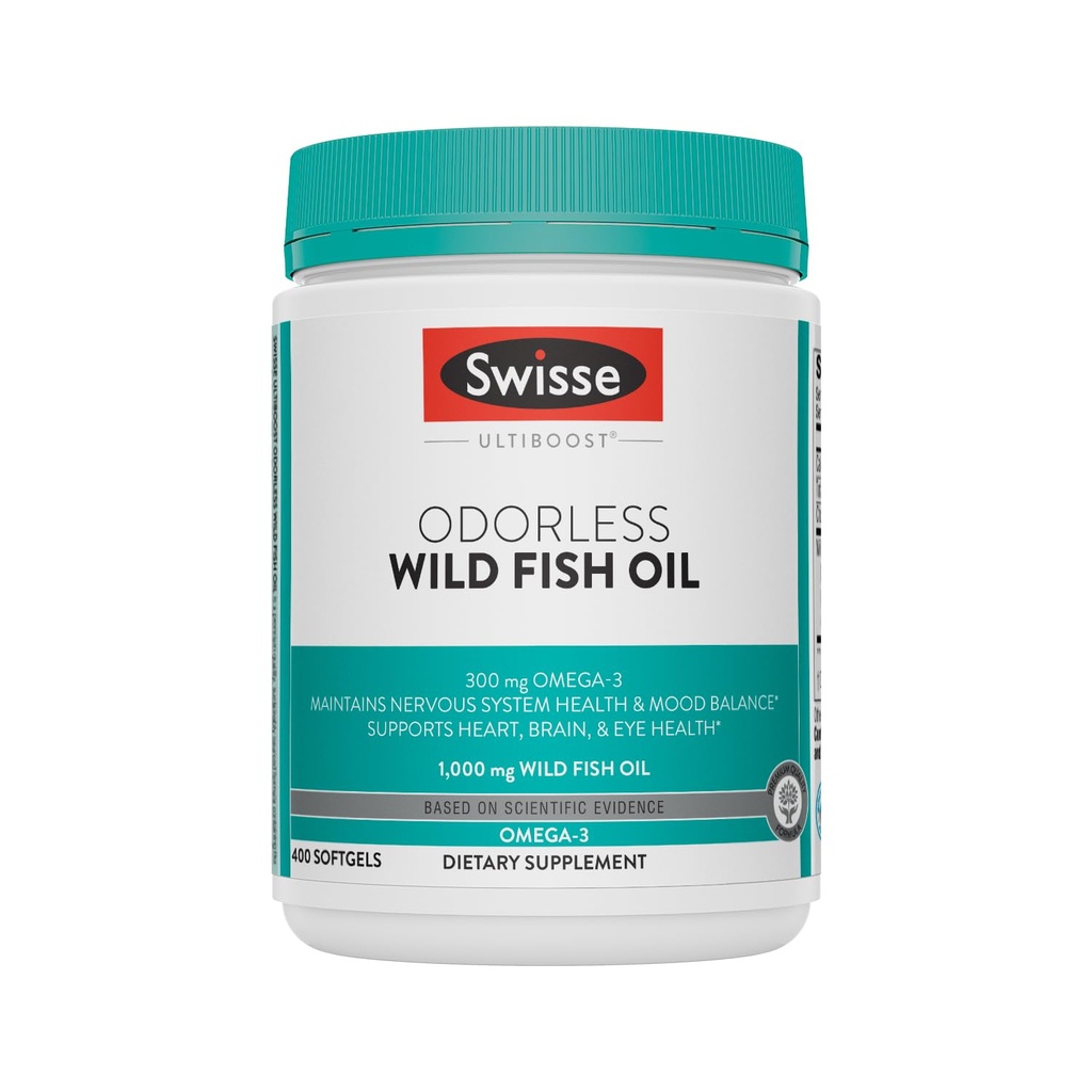 Swisse Wild Fish Oil Omega 3 Kosttilskud til kvinder og mænd 1000 mg Softgels ttesmå 124; EPA DHA Fish Oil Supplements 124; Odorless - Hjælper Support Brain, Eye and Heart Health