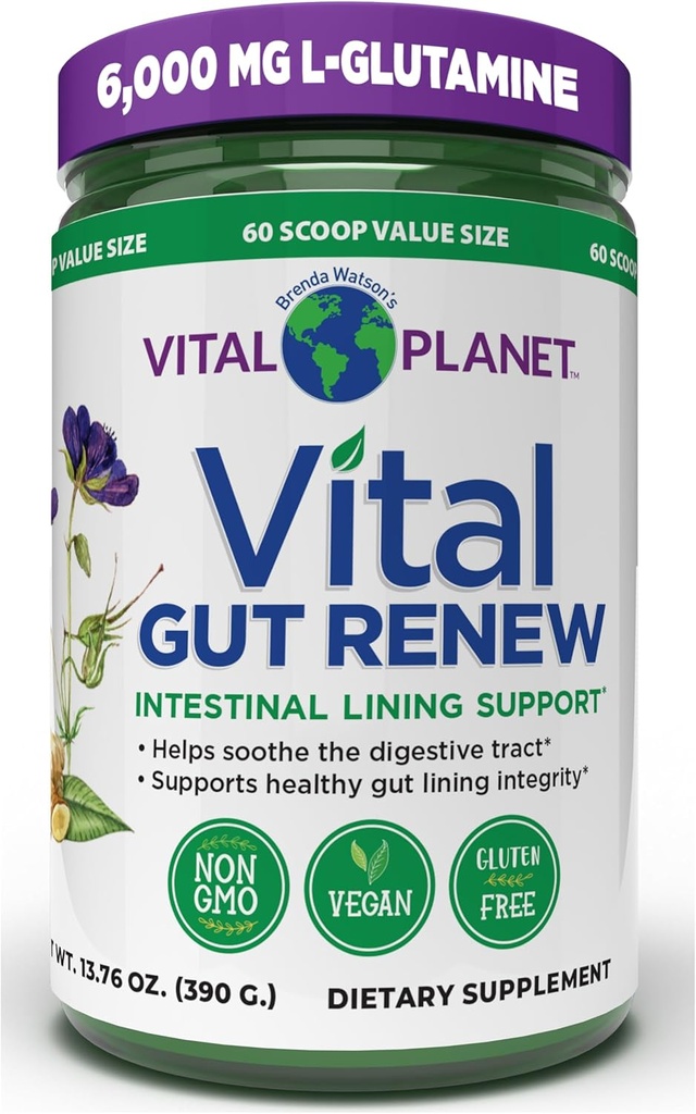 Vital Planet - Vital Gut Renew Powder Supplement for Leaky Gut Reparation med L- Glutamin, Marshmallow og Ginger Root, DGL Licence Root og Organic Aloe Vera, L Glutamin 6000mg 13,76 oz