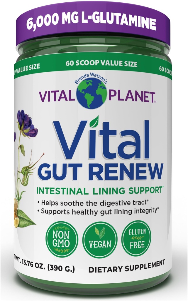 Vital Planet - Vital Gut Renew Powder Supplement for Leaky Gut Reparation med L- Glutamin, Marshmallow og Ginger Root, DGL Licence Root og Organic Aloe Vera, L Glutamin 6000mg 13,76 oz