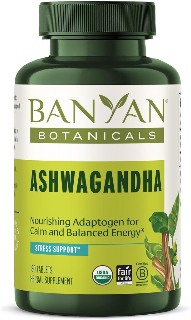 Banyan Botanicals Ashwagandha Tablets – Organic Ashwagandha Root – Renowned Herbal Adaptogen for Natural Energy Support and Stress Support* – 180 Tablets – Non-GMO Sustainably Sourced Vegan
