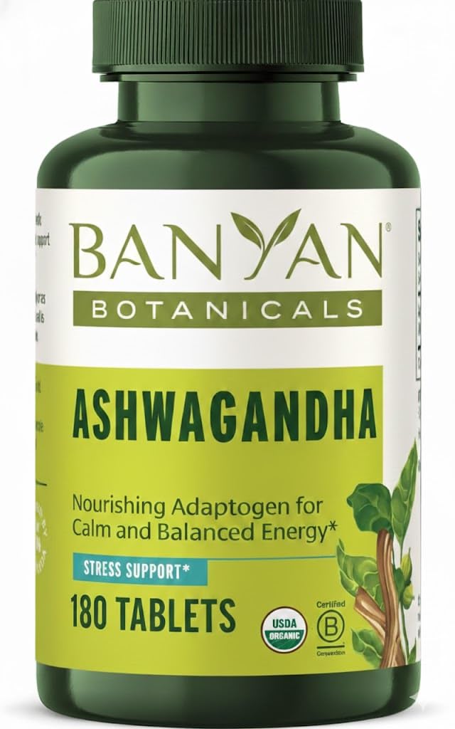 Banyan Botanicals Ashwagandha Tablets - Organic Ashwagandha Root - Renejet Herbal Adaptogen for Natural Energy Support og Stress Support * - 180 Tablets - Ikke-GMO bæredygtigt syret Vegan
