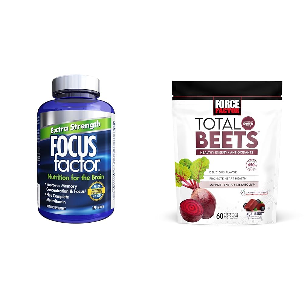 Fokus faktor voksne ekstra styrke, 120 Tæl - Hjerne supplement til hukommelse & kraft Factor Total Beets Soft Chews med Beetroot, Nitrater, L- Citrullin, Grapeekstrakt