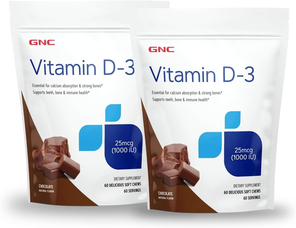 GNC-vitamin D-3 Soft Chews 1000IE - Chokolade - Twin Pack
