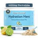 Feel Goods Hydration Hero, 1.000mg Electrolytes Powder, Sugar Free, Magnesium, Organic Aloe Vera, Organic Aloe, L Theanine, Vitamin C & B12, Non GMO, Keto, Vegan Buddy 124; Lemon Lime, 30 Servere