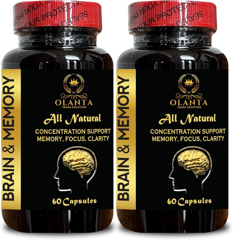 Hukommelsespiller til hjerne - Brain Booster Kosttilskud til hukommelse, fokus, Klarhed, energi, ydeevne, understøtter sund hjerne funktion, hukommelse & immunitty - 2 flasker 120 kapsler