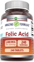 Amazing Formulas Folic Acid Supplement | 5000 Mcg | Tablets | Non-GMO | Gluten Free | Made in USA (240 Count)