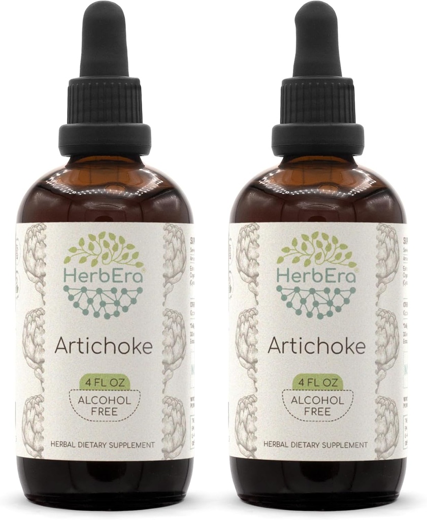 HerbEra Artiskoke B120 (2pcs) Alkohol- Free Herbal Extract Tinktur, Koncentreret flydende dråber Natural Artiskoke (Cynara scolymus) Tørret Leaf (2x4 fl oz)