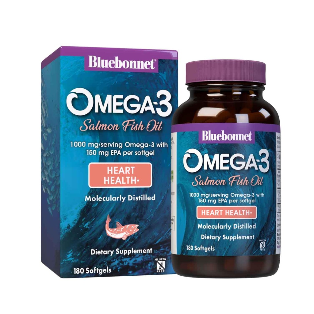 BlueBonnet Natural Omega-3 Salmon Oil Softgels, 180 Greve, White