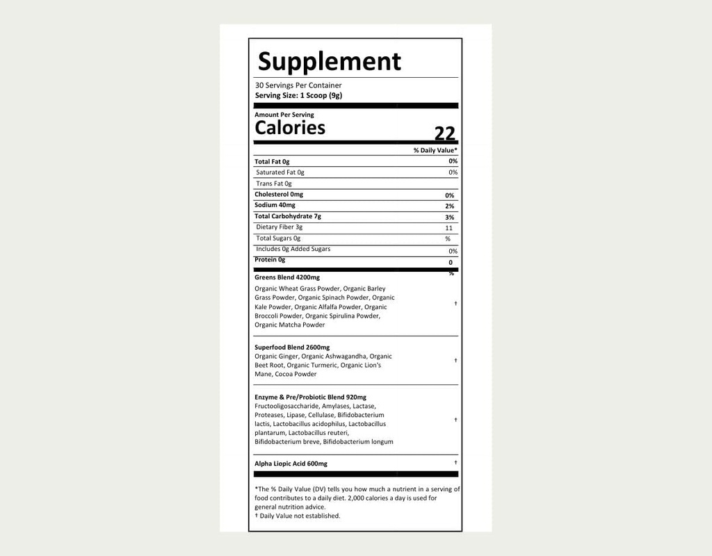 Neuropati Superfood Blend Green Pulver til perifer neuropati med 600 mg R Alpha lipoesyre - Chocolate Flavor
