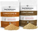 Lions Mane (60g) og Cordyceps (60g) Mushroom Extract Powder Bundle - Mushroom Supplement for Cognition, Energi og Endurance