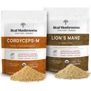 Lions Mane (60g) og Cordyceps (60g) Mushroom Extract Powder Bundle - Mushroom Supplement for Cognition, Energi og Endurance
