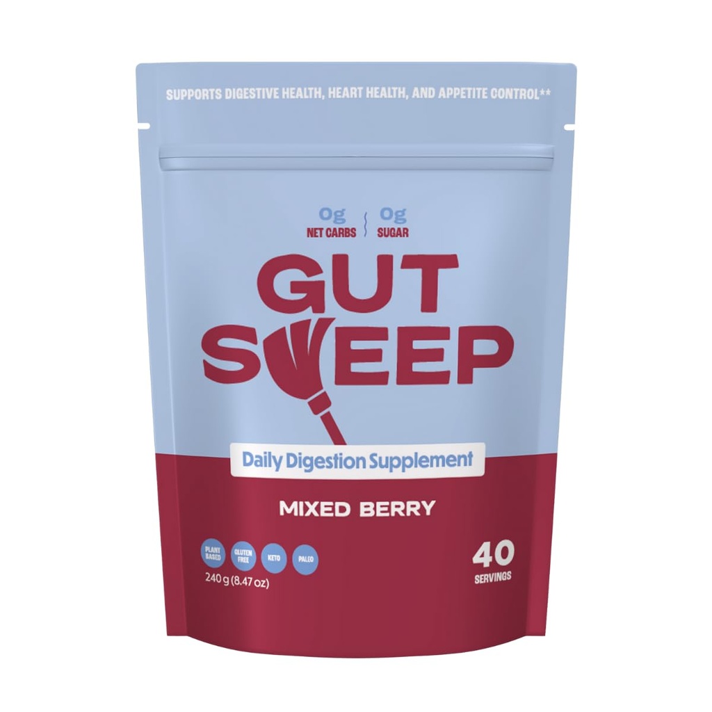 Gut Sweep - Dagligt fordøjelsestillæg - Psyllium Husk Fiber - Understøtter Appetite Control - Gluten Free & Plant Based - Keto & Paleo Friendly - 40 Servere - Blandede Berry