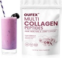 Multi Collagen peptider pulver, Collagen peptider til kvinder & mænd, Collagen pulver med Hyaluronsyre, Biotin, type I, II, III, V, X, Promoes Hår, Nail, Hud, Knogler og fælles sundhed (1 LB)