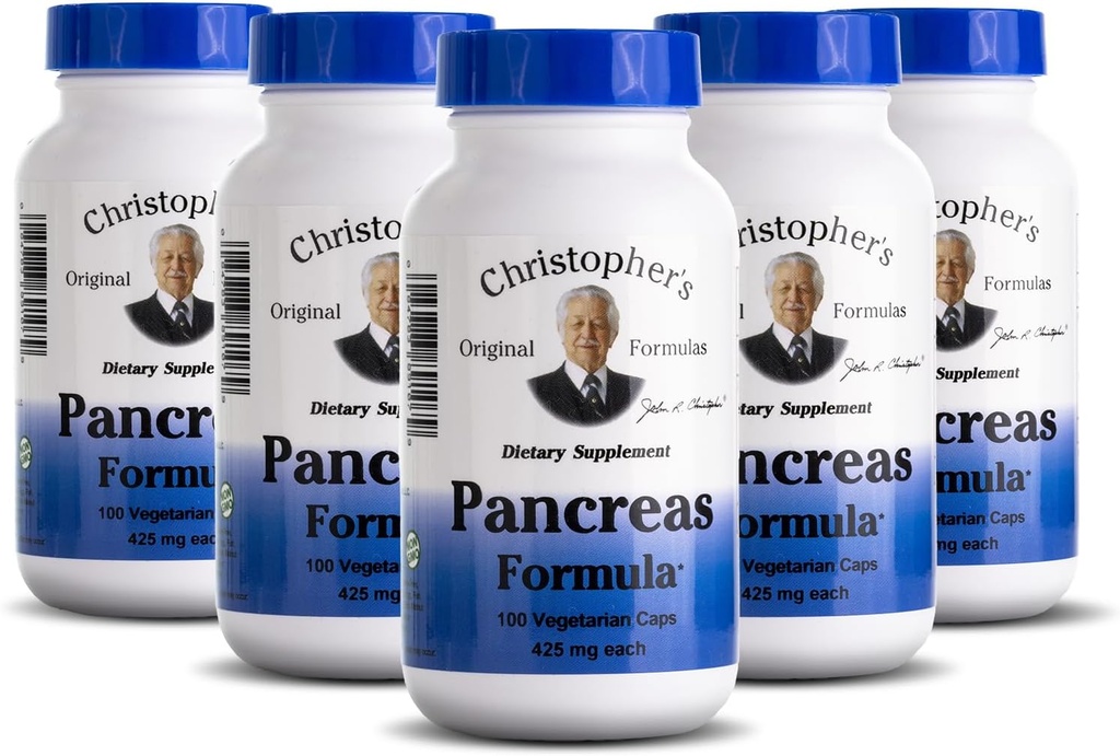 Christopher 's Original Formulas Pancreas Formel - Pancreas Cleanse Detox & Reparation - Probiotika til fordøjelsessygdomme - pakke med 5