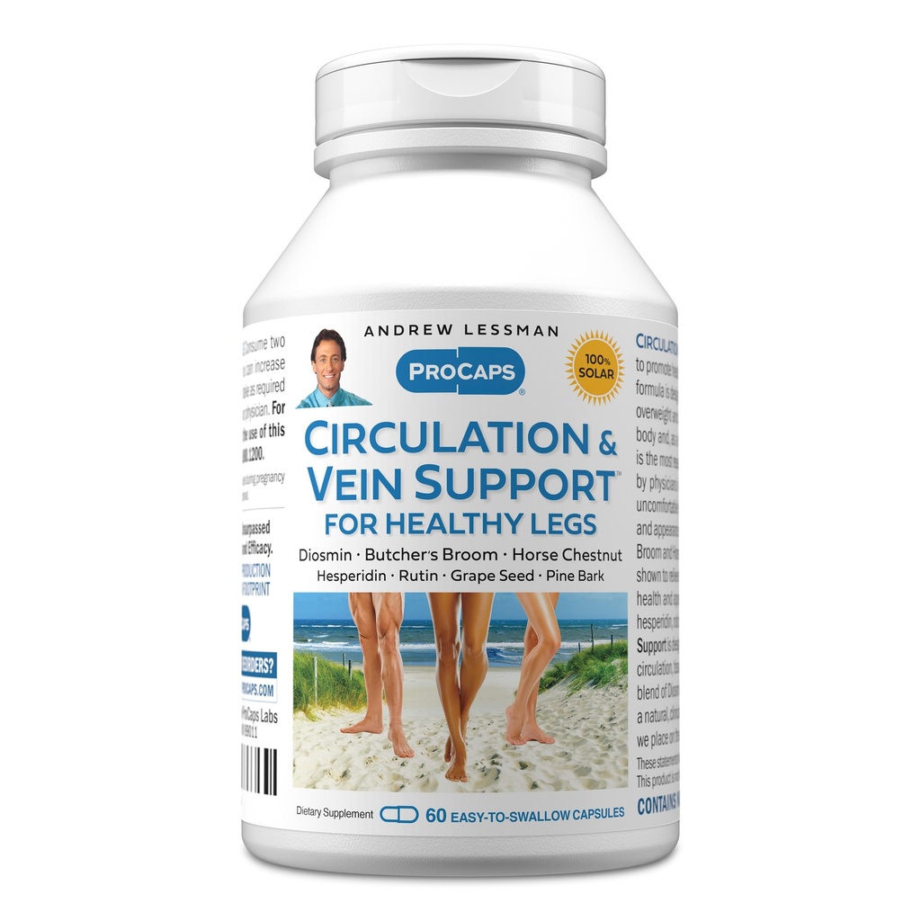 ANDREW LESSMAN Circulation, Vein Support for Sunde Ben 60 Kapsler - High Bioactivity Diosmin, Butcher 's Broom, Visibly Reduces Hævelse og ubehag i Feet, Ankler, Kalve, Ben
