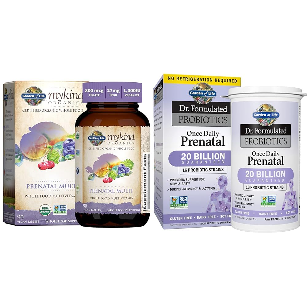 Livets have Kvindernes Prenatal Multivitamin med vitamin D3, B6, B12, C & Iron & - Dr. Formuleret Probiotika En gang daglig Prenatal
