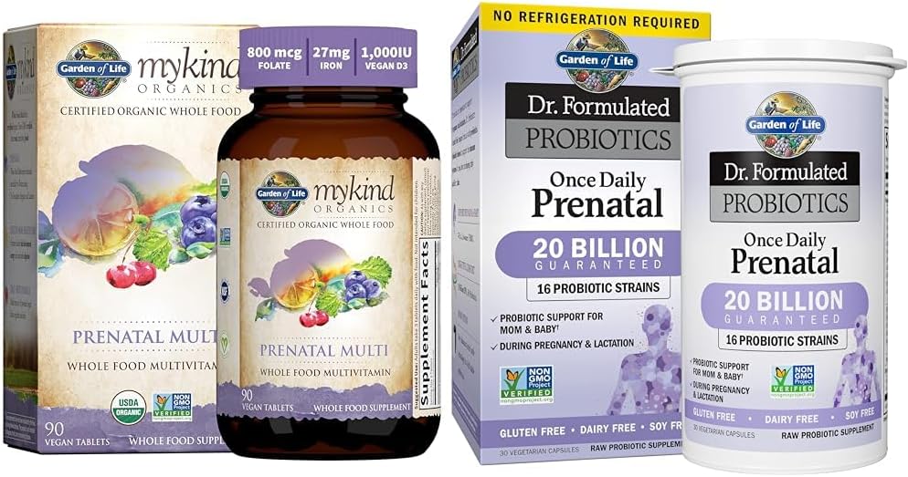 Livets have Kvindernes Prenatal Multivitamin med vitamin D3, B6, B12, C & Iron & - Dr. Formuleret Probiotika En gang daglig Prenatal