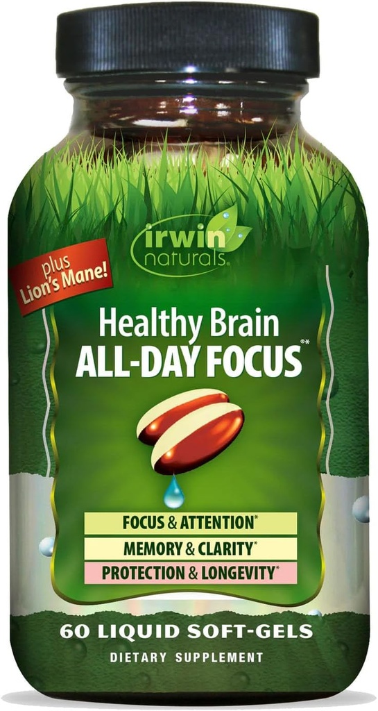 Irwin Naturals Sund Hjerne All- Day Fokus - 60 flydende Soft- Gels - øger Mental Performance & fremmer Longth Brain Health - 30 Serveringer