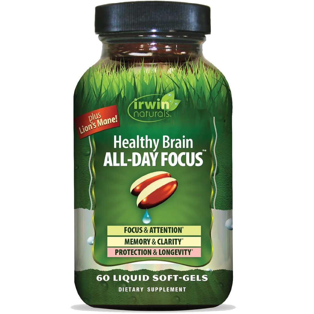 Irwin Naturals Sund Hjerne All- Day Fokus - 60 flydende Soft- Gels - øger Mental Performance & fremmer Longth Brain Health - 30 Serveringer