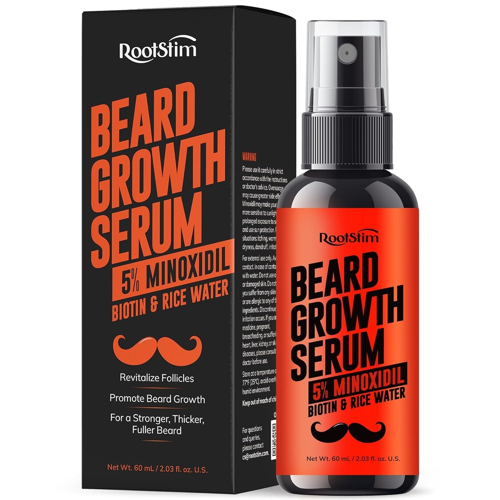 Beard Growth Serum for mænd: Hårvækst Spray med Biotin & Rice Vand - Ekstra styrke skæg olie