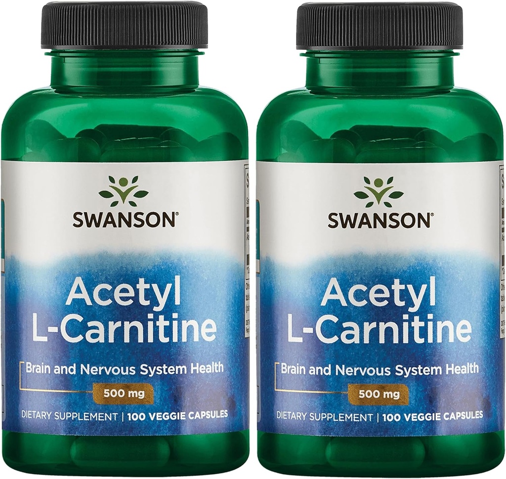 Swanson Acetyl- L- Carnitin - Aminosyre supplement Fremme kognitiv sundhed & muskelstøtte - Naturlig formel kan fremme nervesystem sundhed - (100 Veggie kapsler) (2 Pack)
