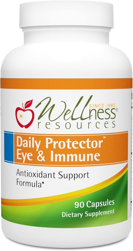 Wellness Resources Daily Protector Eye & Immune - Lutein, Lycopene, Zeaxanthin, Cryptoxanthin, Bilberry og mere til øje, immunforsvar og hud sundhed (90 kapsler)