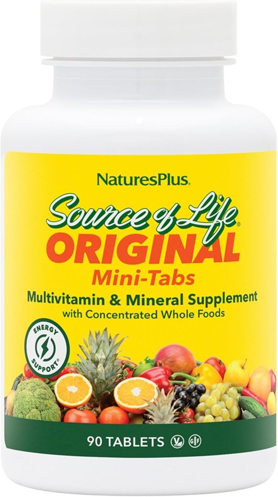 Natures Plus Kilde of Life - 90 Mini- Tabs - Multivitamin & Mineral Supplement - Understøtter Natural Energy & Samlet Well- Being - Gluten Free, Vegetar - 15 Total Servering