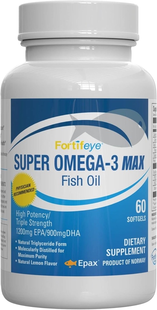 Super Max Omega-3 Fish Oil 2400 mg Made in Norway - High Potency Fish Oil Omega 3 Kosttilskud til kvinder og mænd, Triglycerid Form med EPA og DHA Kosttilskud Ingen Fisk efter smag Lemon Flavor