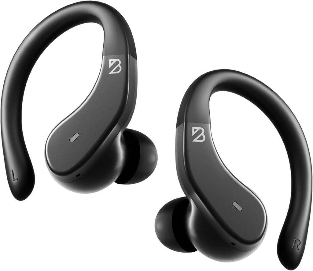 Back Bay Audio - Løbere Trådløse Earbuds Bluetooth hovedtelefoner til sport, Hook Over The Ear Bud, Deep Bass, Wrap Around øretelefoner med ørekroge til løb, Workout Trådløse hovedtelefoner til gym