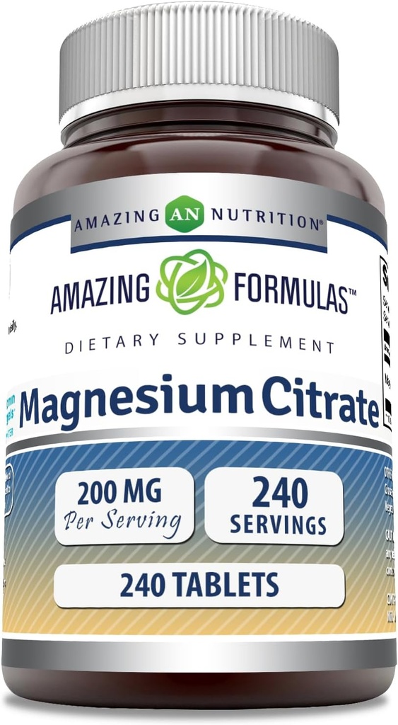 Amazing Formulas Magnesium Citrate • 124; 200 Mg tabletter • 124; Mineral Supplement • 124; Non- GMO • 124; Gluten Free • 124; Fremstillet i USA (1 pakke, 240 Tæl)