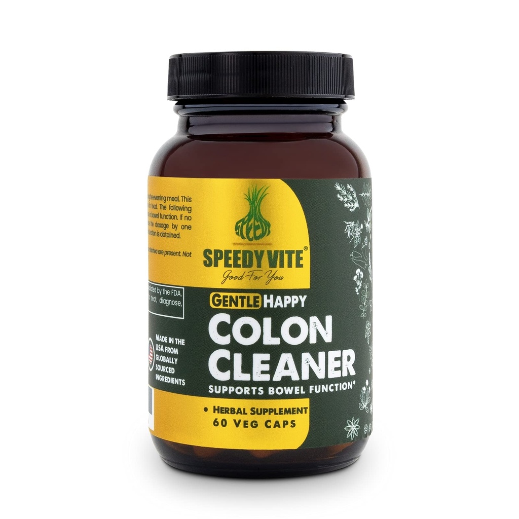 Lykkelig Colon Gentle støtte til tarm funktion * Aloe Vera Leaf Cascara Sagrada bark Slippery Elm Senna Leaf Tyrkiet Rabarber Psyllium Barberry Root (60 Veg Caps)