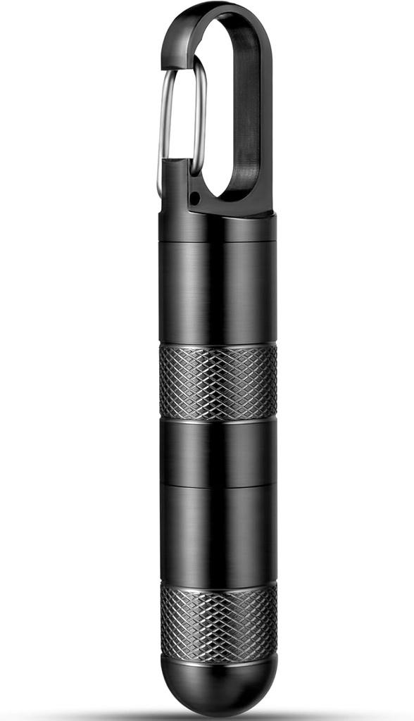 Micro Pill Holder Keychain Titanium Pill Case for Purse Lille Pill Container Travel Black Pill Box Medicine Flaske Organizer for Vitamin Fish Oil Supplement