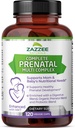 Zazzee Extra Strength Complete Prenatal Multi Complex, 120 Veganske Kapsler, 2 Måned Supply, 23 Essential Vitamin & Minerals, MK7, 10 Millioner CFU Probiotika, Prenatal Enzymes, Organic Herbal Blend