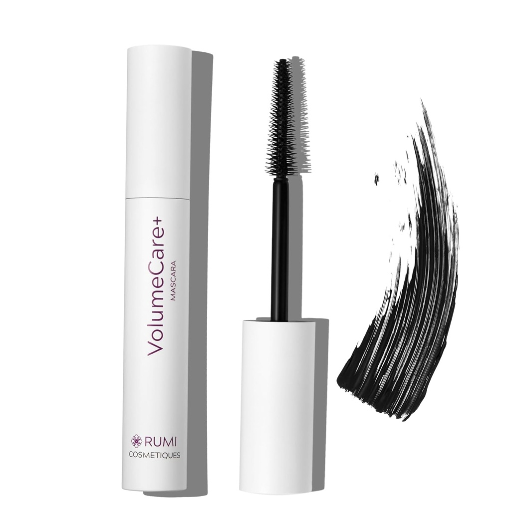 Rumi Cosmetiques VolumeCare + Mascara For Ældre Kvinder - Ekstrem Længde og Volume 2-in-1 Formel - Ingen klumper, Long- Wearing, Hypoallergen Mascara For Følsomme Øjne (Natural Black)