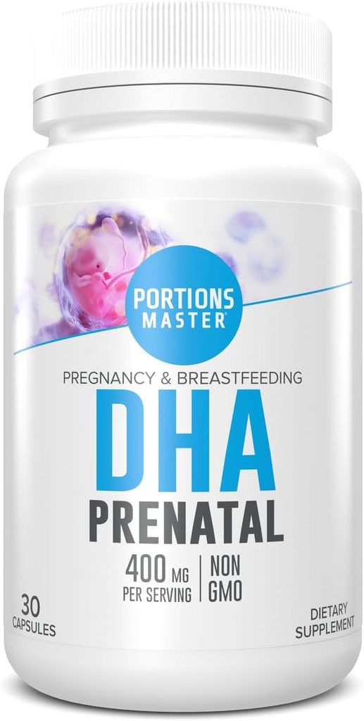 Portioner Master DHA Prenatal, renatal Omeg-3 Supplement med 300 mg DHA, Understøtter Føtal Brain & Eye Development, Graviditet & Amning Nutrition, Non- GMO, Gluten- Free (30 Softgels)