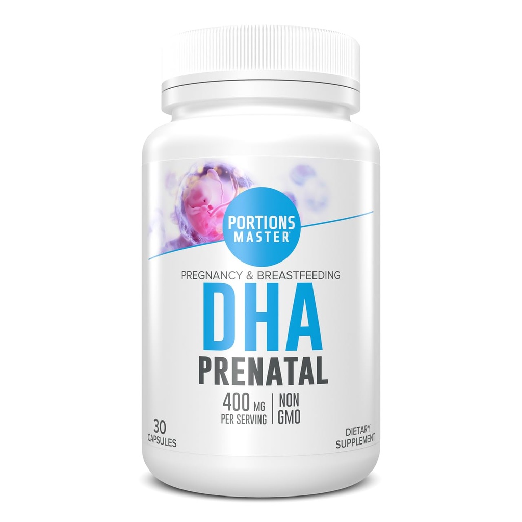 Portioner Master DHA Prenatal, renatal Omeg-3 Supplement med 300 mg DHA, Understøtter Føtal Brain & Eye Development, Graviditet & Amning Nutrition, Non- GMO, Gluten- Free (30 Softgels)