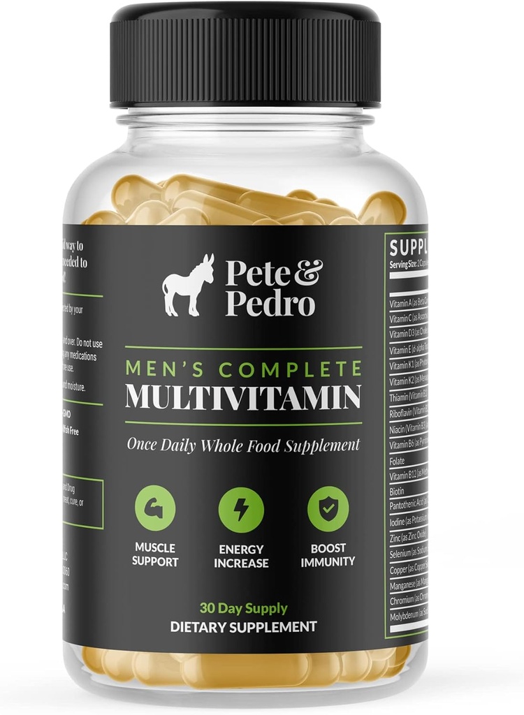 Pete & Pedro Mænd 's Complete Once Daily Whole Food Multivitaminer Measurement 124; Supplement til Hjælp med Muscle Support, Energi & Immunitet Measurement 124; Non- GMO, Natural, Made in USA l Som set på Shark Tank, 30 Day Supply
