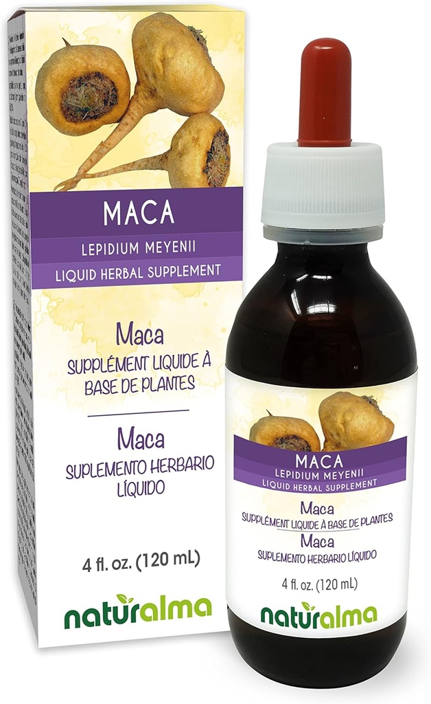 Naturalma Maca eller Peruvian Ginseng (Lepidium meyenii eller L. peruvianum) Root Alkohol- Free Tincture - 4 fl oz Liquid Extract in Drops - Herbal Supplement - Vegan