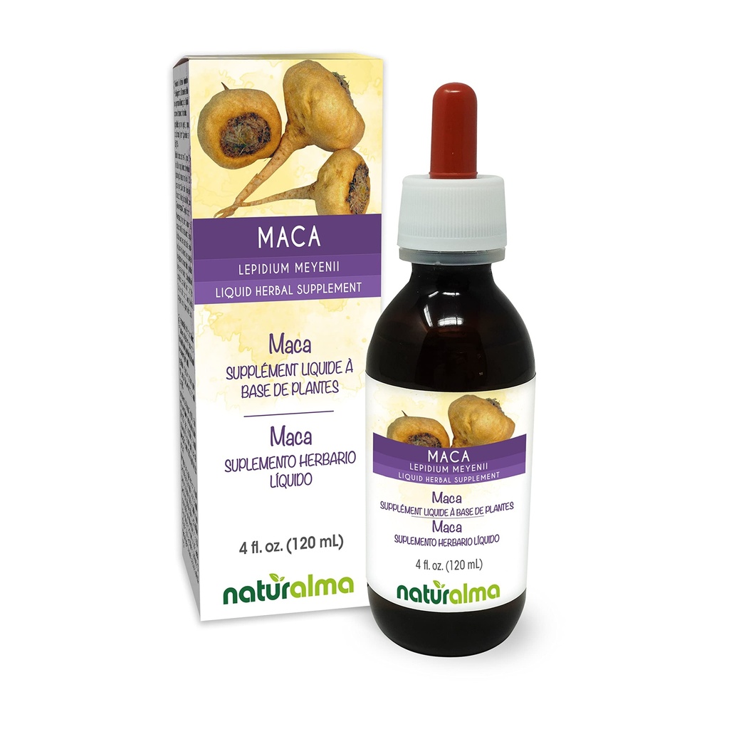 Naturalma Maca or Peruvian Ginseng (Lepidium meyenii or L. peruvianum) Root Alcohol-Free Tincture - 4 fl oz Liquid Extract in Drops - Herbal Supplement - Vegan