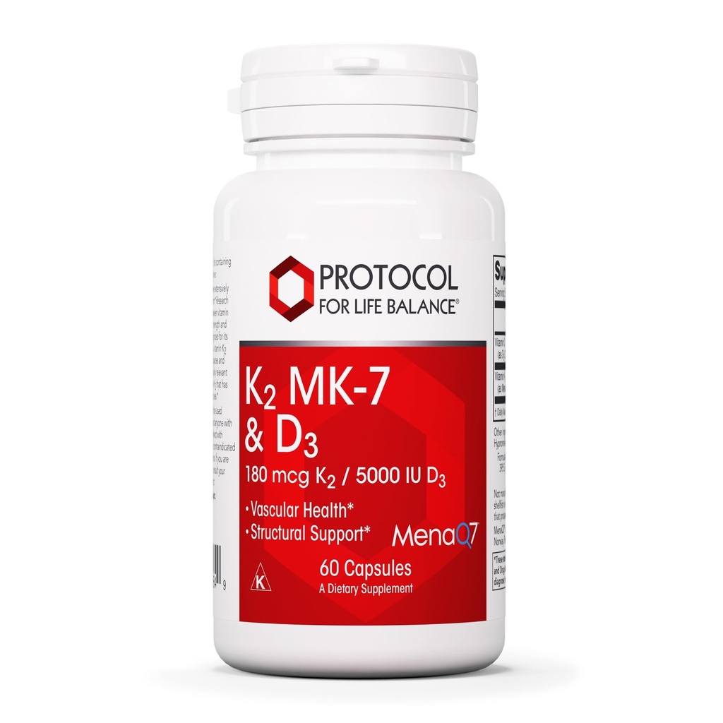 PROTOKOL OM LIV BALANCE - K2 MK- 7 og D3 - Vaskulær sundheds- og strukturstøtte, Knoglestyrke, Appetite Suppressant, Natural Weight Loss, Understøtter Calcium Absorption - 60 Veg kapsler