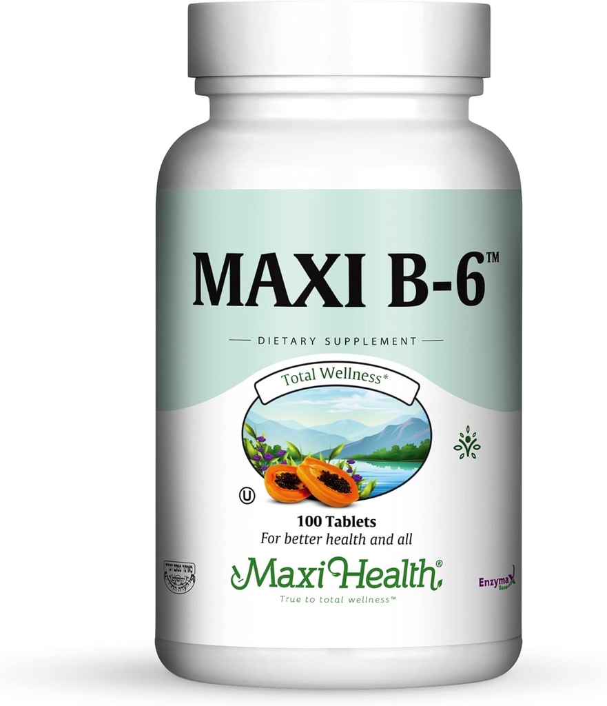 Maxi Health B- 6 - Vitamin B6- 100 mg Kardiovaskulær Health - 100 tabletter - Kosher (100 Greve)