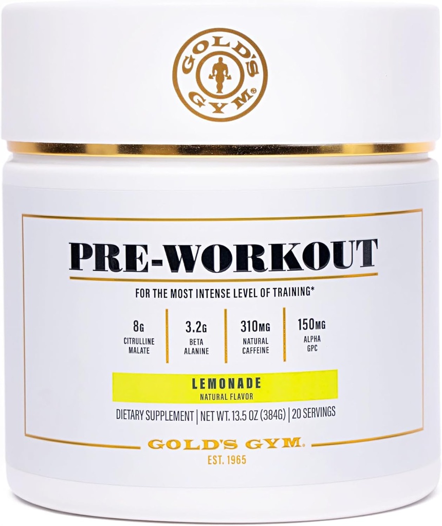 Gold 's Gym Nutrition Pre- Workout Pulver Budd124; Soy- Free, Keto, Vegan Pre- Workout med Green Coffee Bean Natural Coffein, L-Citrullin, Beta- Alanine, og antioxidanter, 20 Servere (Lemonade)